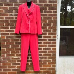 Harve Benard Collection Vintage Orange Pant Suit Metal buttons white linen 3 pc